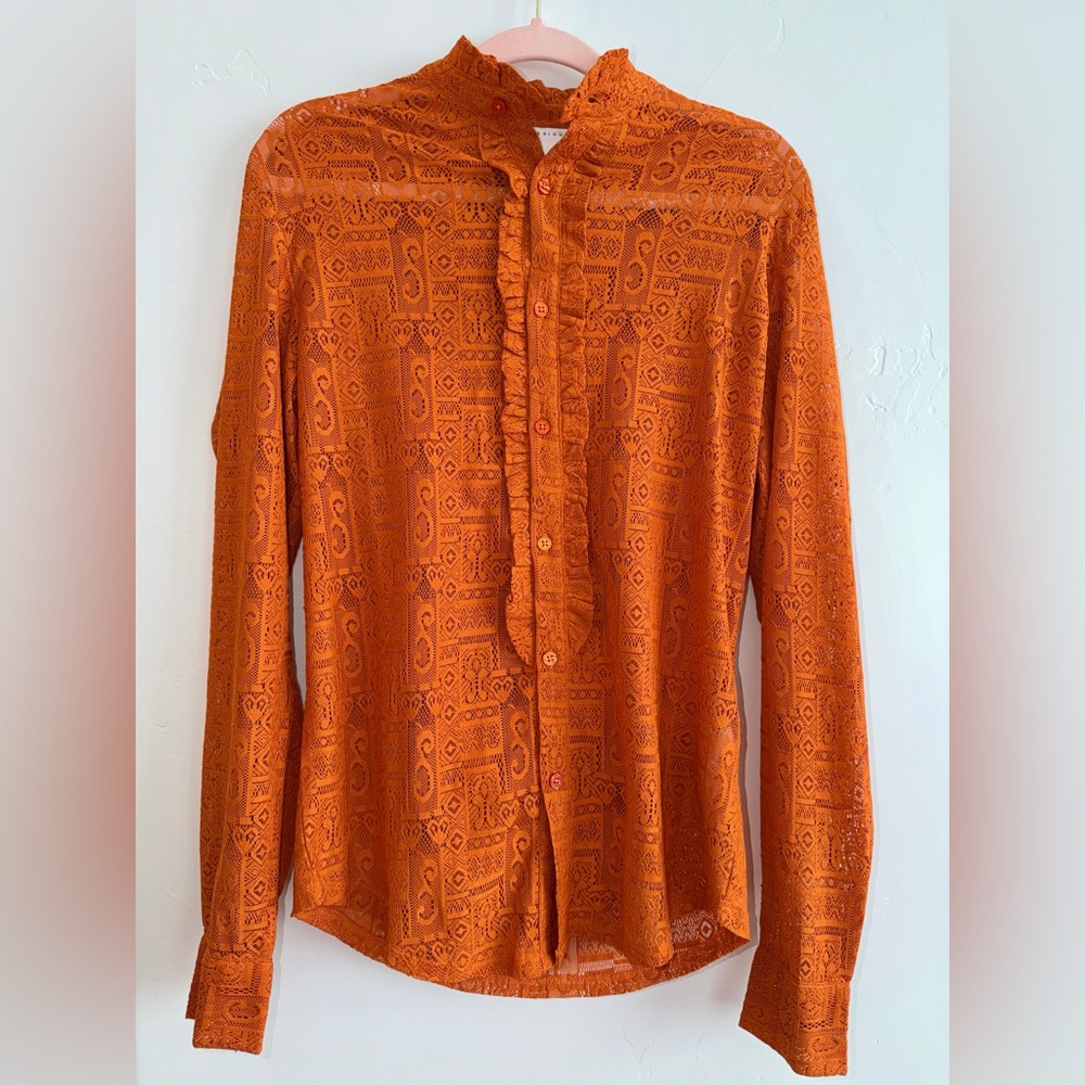 ASOS DESIGN Victorian Ruffle Lace Blouse Dark Academia Pumpkin Orange 2XS